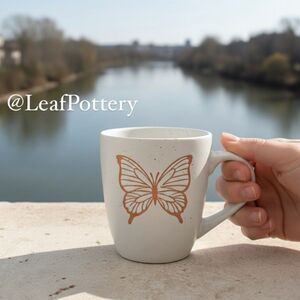 Blush Pink Butterfly Mug - 18 oz Ceramic Coffee Tea Cup - Oversized Speckled